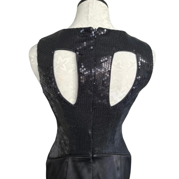 Vince Camuto Sequin Cut Out Cocktail Dress Black Satin & Sequins Size 4 - Picture 8 of 15